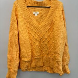 Anthropologie Women's Mustard Yellow Sweater V-Neck